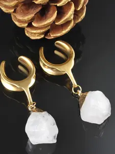 Vanku 2pcs Stainless Steel Saddle Hangers, Natural Stone Drop Ear Plugs, Tunnels Plug Ear Gauges, Casual Elegant All-Season Accessory, Plug Earrings