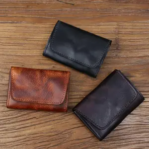 JSERYISGN Viking Belt Mini Portable Soft Bourbon Brown Handmade Genuine Leather Cowhide Credit Card Wallet Coin Purse for Men Women Halloween Gift