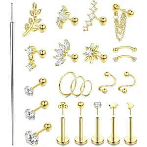 YADOCA 16 Gauge Cartilage Earrings for Women-Hypoallergenic Surgical Stainless Steel Tragus Earring Set Threadless Flat Back Earrings Push in Nose Studs Daith Conch Tragus Helix Piercing Jewelry Cubic Zirconia