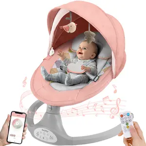 COMOMY Electric Baby Swing for Infants, Hands-Free Baby Soother, for Newborn Boy Girl, 5 Sway Speeds with Remote Control, Adapter Operated/AC power, 10 Preset Melodies and Bluetooth, 0-6 Months Max 20 Lbs, Swing Electric Toddler Baby Rocker Portable