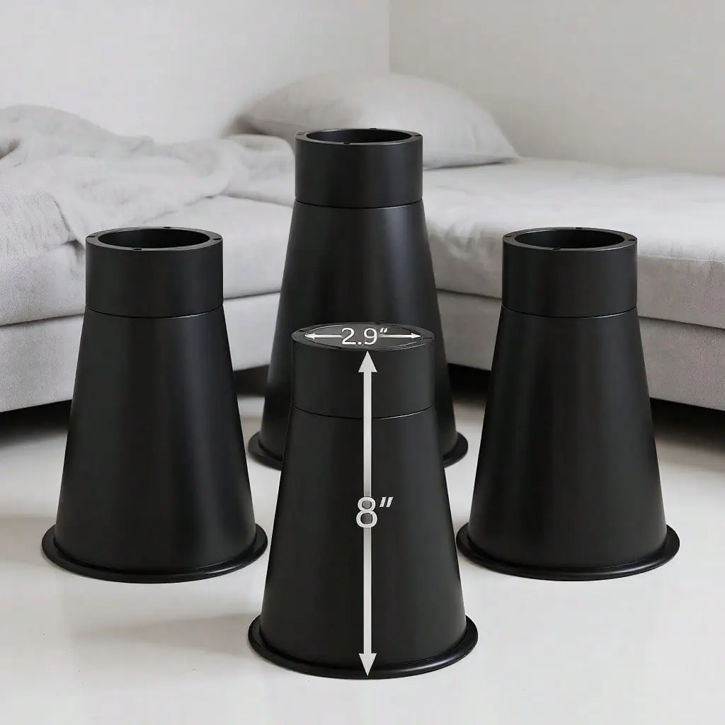 8'' Stable Dorm Bed Risers for Twin XL - Non-Slip, 3000 Lbs Capacity, Adjustable Height Furniture Risers, 4-Piece Set for Round/Square/Irregular Legs, Dorm Essentials with Bed Garter Sheet Grippers Straps