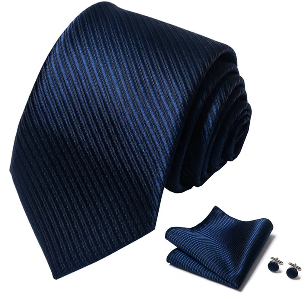 3PCS Tie Set with Matching Pocket Square & Cufflinks, Silk-Like Necktie for Men Business & Weddings Father's Day Gift Jacquard Fabric Premium