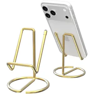 Metal Desk Cell Phone Stand - Cute 1-Piece Stable Holder for iPhone, Samsung, Android Phones, iPad & Tablets - Hands-Free Dock for Office, Home (Gold)