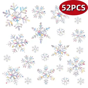 Christmas Window Clings Christmas Rainbow Prismatic Winter Snowflake Window Decals Decorations for Glass Window 52 Pcs
