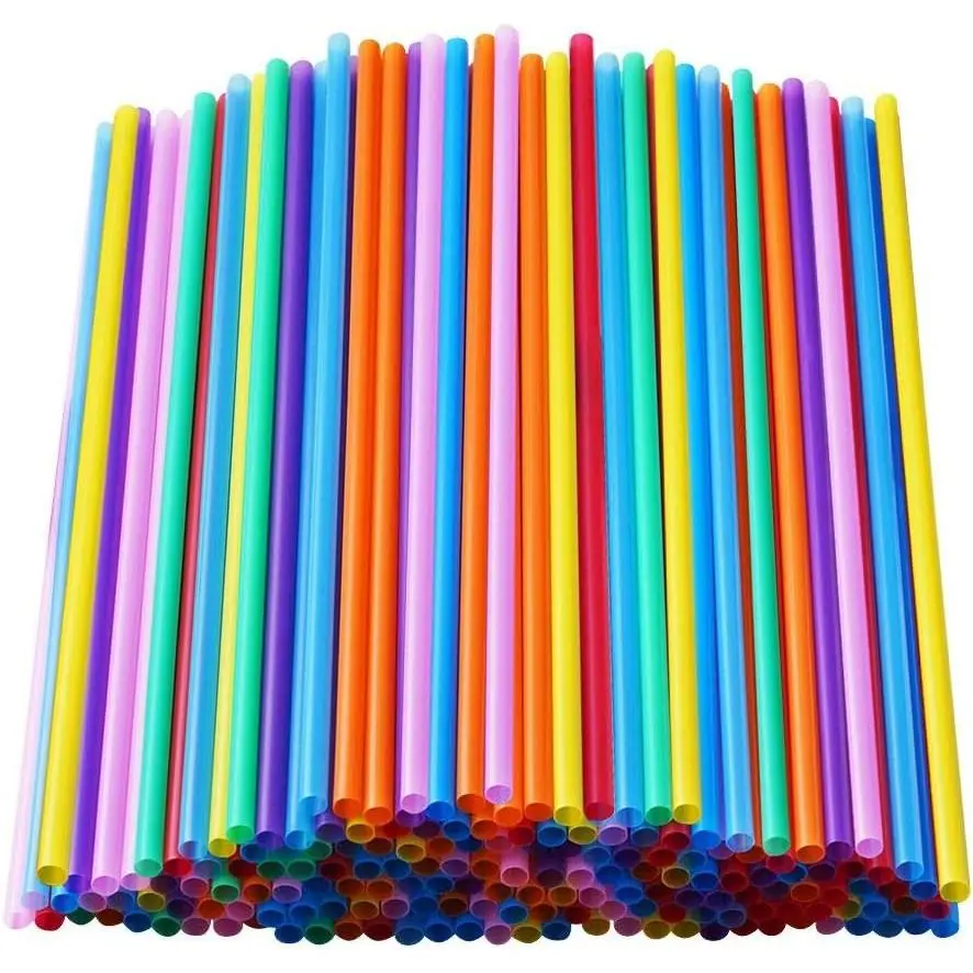 200 Pcs Assortment Eco-Friendly Colorful Lightweight Flexible Plastic Long Disposable Drinking Straws, 0.23" Diam, 10.2" Long, Adult-Suitable - For Birthday Supplies, Home Use, Ideal for Juice, Milk Drinks, No
