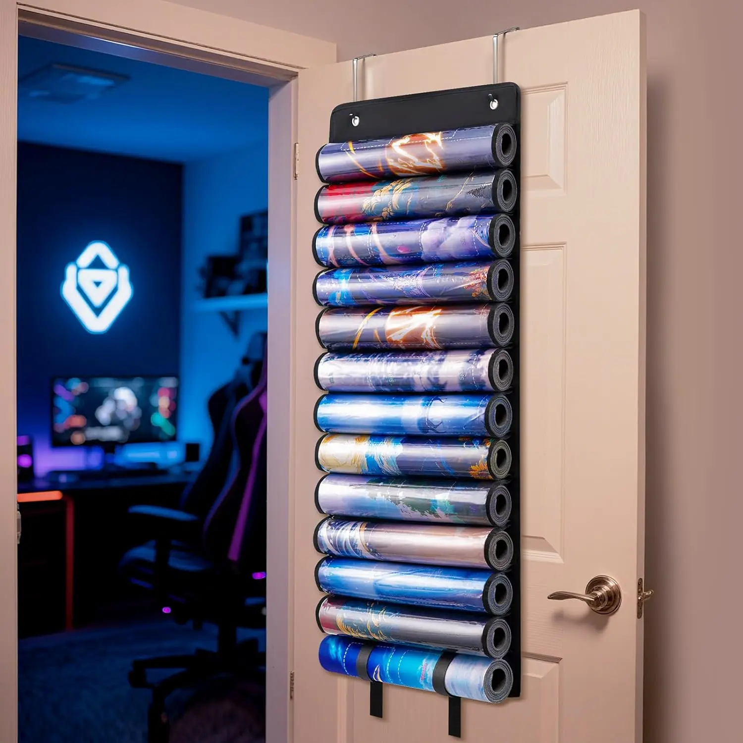 Playmat Holder with 2 Hooks & 12+1 Transparent Tube Storage Bag for MTG TCG RPG Game Mats Home Game Room Organization Ideal for Game Organization