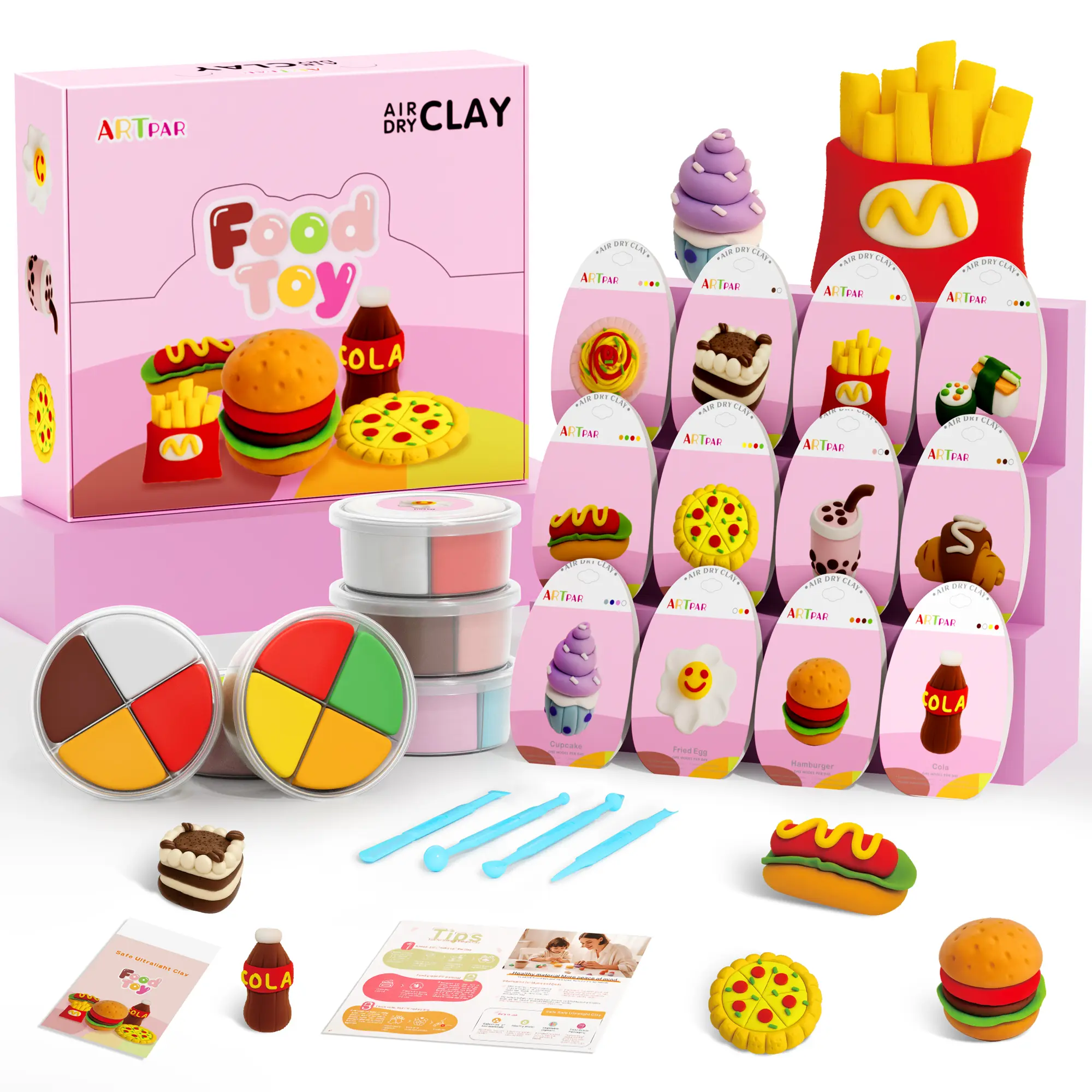 ARTPAR Air Dry Clay Kit for Kids - 12 Mini Food Modeling Clay Set,Safe Non-Sticky,Ultra Light & Soft,Arts & Crafts Fun Playset Kitchen Toys,Home Party Favors for Boys Girls 3+ Years