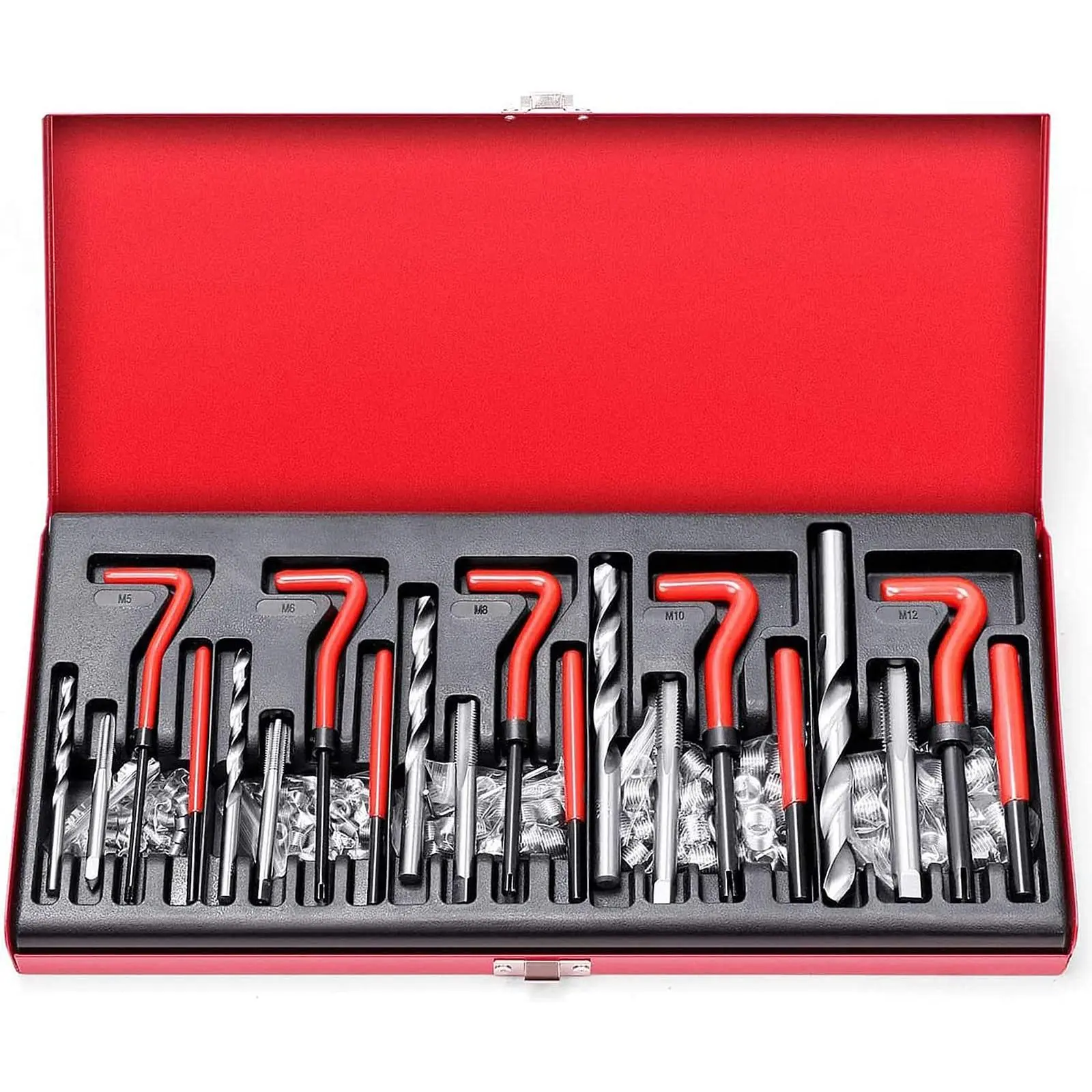 Metric Helicoil Thread Repair Kit: 131-Piece Heli Coil HSS Drills Inserts Taps & Tools M5 M6 M8 M10 M12 Automotive Engine Spark Plug Cylinder Insertion Rethreading Tools Universal Rethread Restorer TikTokShopBlackFriday