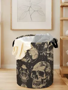 Skull Print Laundry Basket with Handle, Durable Foldable Clothes Storage Bin, Large Capacity Toy Organizer for All Seasons, Collapsible Laundry Hamper, Dirty Clothes Basket, Collapsible Storage Baskets