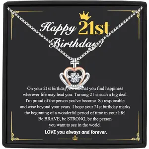 Gift Boxed Crown Pendant Necklace - A 21st Birthday Present. Fashion Necklace Comes with a Greeting Card and a Gift Box. Ideal for Birthday Celebration!