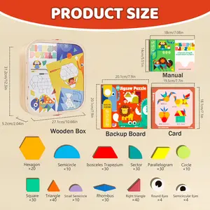 Edutree Creative Magnetic Puzzle, Wooden Jigsaw Geometric Puzzle Toys, for Toddlers 1 2 3, Geometric Puzzle Toys,Birthday, Christmas Gift for toddler, Mother's Day Square Durable