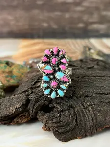 Handmade Sterling Silver Cotton Candy Adjustable Ring "Signed Nizhoni"