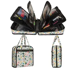 PACMAXI Sewing Accessories Storage Bag, Knitting, Craft Tools and Accessories Organizer, Roomy Carrying Bag for Sewing Tools and Accessories (Flower with Beige Background) Case Fitting Pack