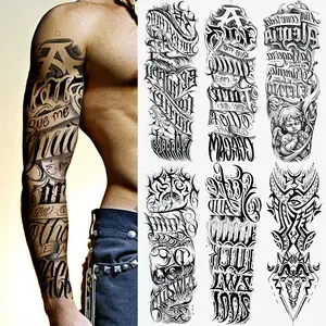 6-Pack Totem Full-Sleeve Temporary Tattoo Stickers, Waterproof Punk Gothic Design, Unisex Arm & Thigh Body Art Tattoos
