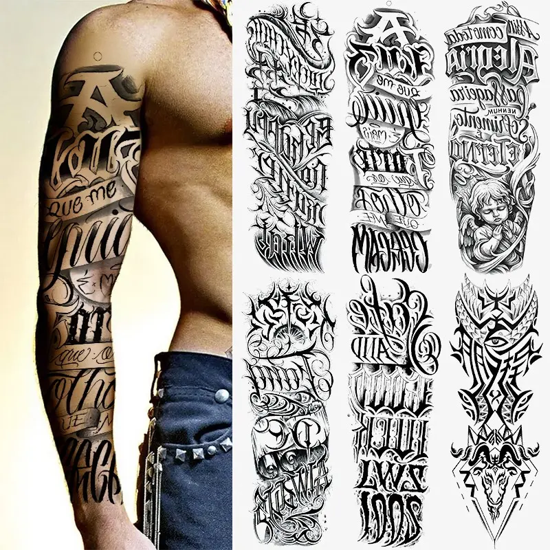 6-Pack Totem Full-Sleeve Temporary Tattoo Stickers, Waterproof Punk Gothic Design, Unisex Arm & Thigh Body Art Tattoos, Body Fake Tattoos