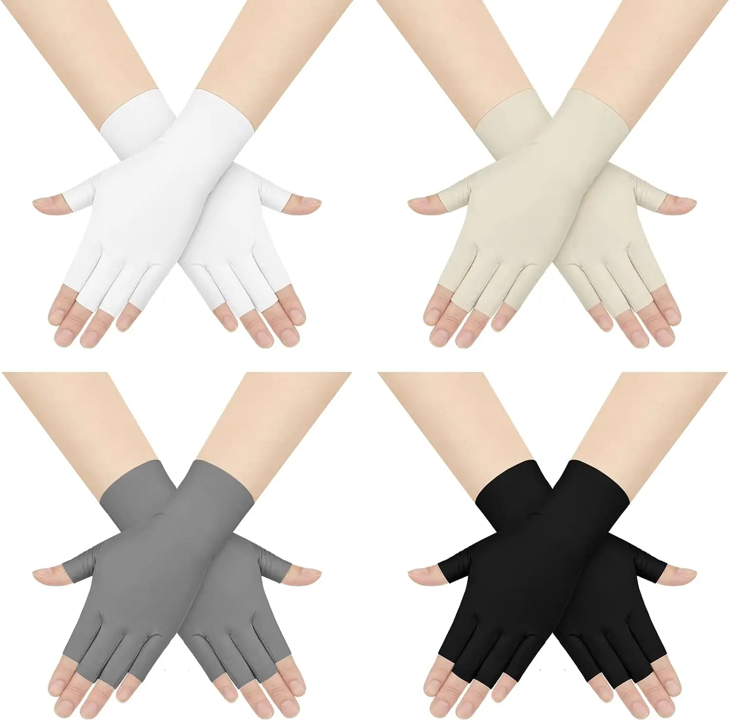 4 Pairs Sun Protection UV Gloves for Women Fingerless Hand UV Protection Glove for Gel Manicures Summer Driving Biking