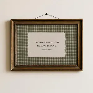 Vintage Green Gingham Bible Verse Wall Art Poster Unframed Let All That You Do Be Done in Love Christian Faith Quote Rustic Farmhouse Home Decor