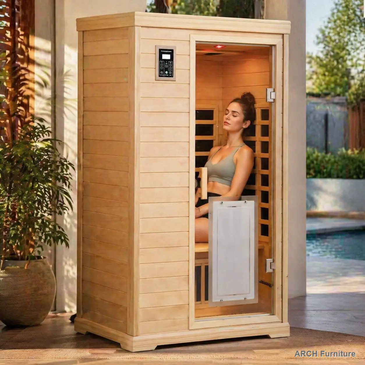 2-Person Hemlock Wood Indoor Sauna Room - Far-Infrared Functionality, Colorful LEDs, Timed Heat Feature