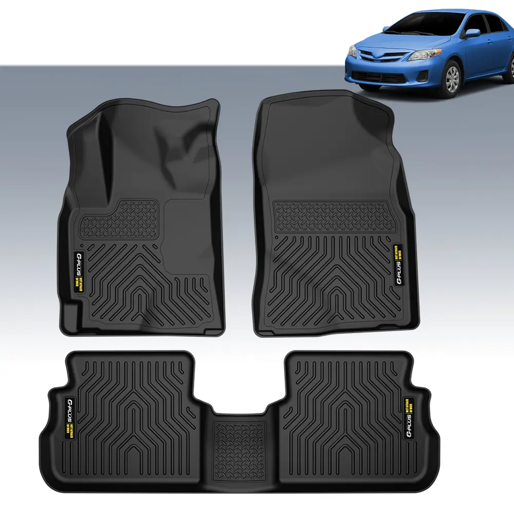 CROSSDESIGN TPE Car Floor Mats - 3+2 Pieces Black Front & 2nd Row Protectors, Waterproof All-Weather Car Accessory, Spill Proof, Absorbs Impacts, Rain-Ready Floor Defense for 09-13 Toyota Corolla, 09-10 Pontiac Vibe