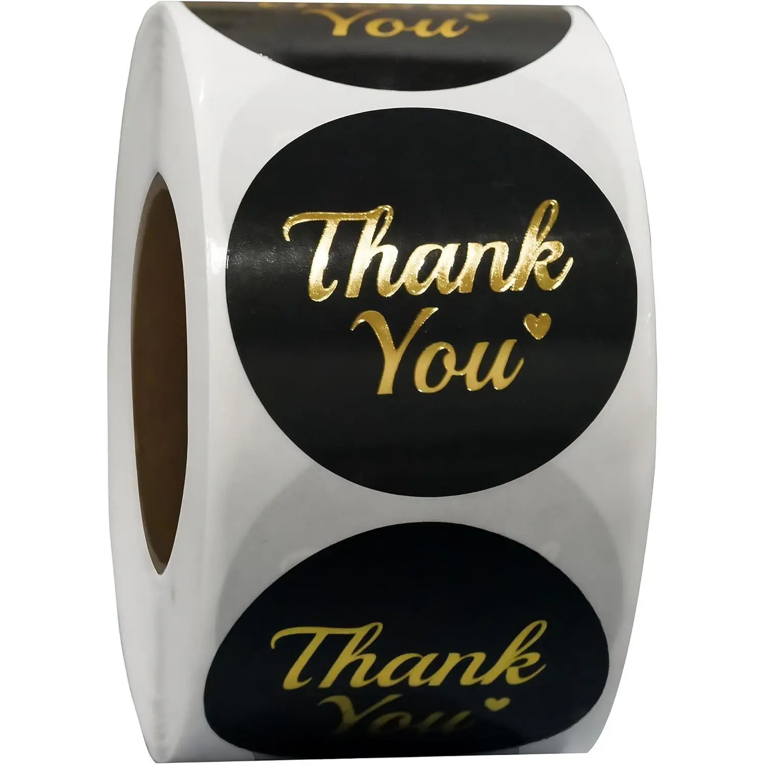 Thank You Adhesive Stick Labels Roll - 500-Count 1.5 inch Black Foil Holographic Circle Stickers for Boutique Shops, Weddings Favors, Showers, Shipping Packaging, DIY Scrapbooking & Stamping Supplies, Wedding Favors