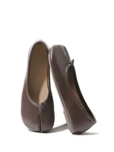 Women's Low Heel Pig Toe Shoes, PU Leather Slip-On Casual Sandals, Spring & Fall Fashion, Solid Color, Comfortable Design