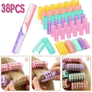 36 Pieces Plastic Hair Roller for Women 5 Sizes Curlers Self Grip No Heat Rollers with 2 Pieces Steel Pintail Combs for Short Long Hair Salon Barber Hairdressing Styling Tools