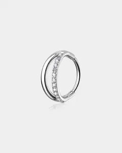 20G Half CZ Double Hoop Titanium Nose Ring