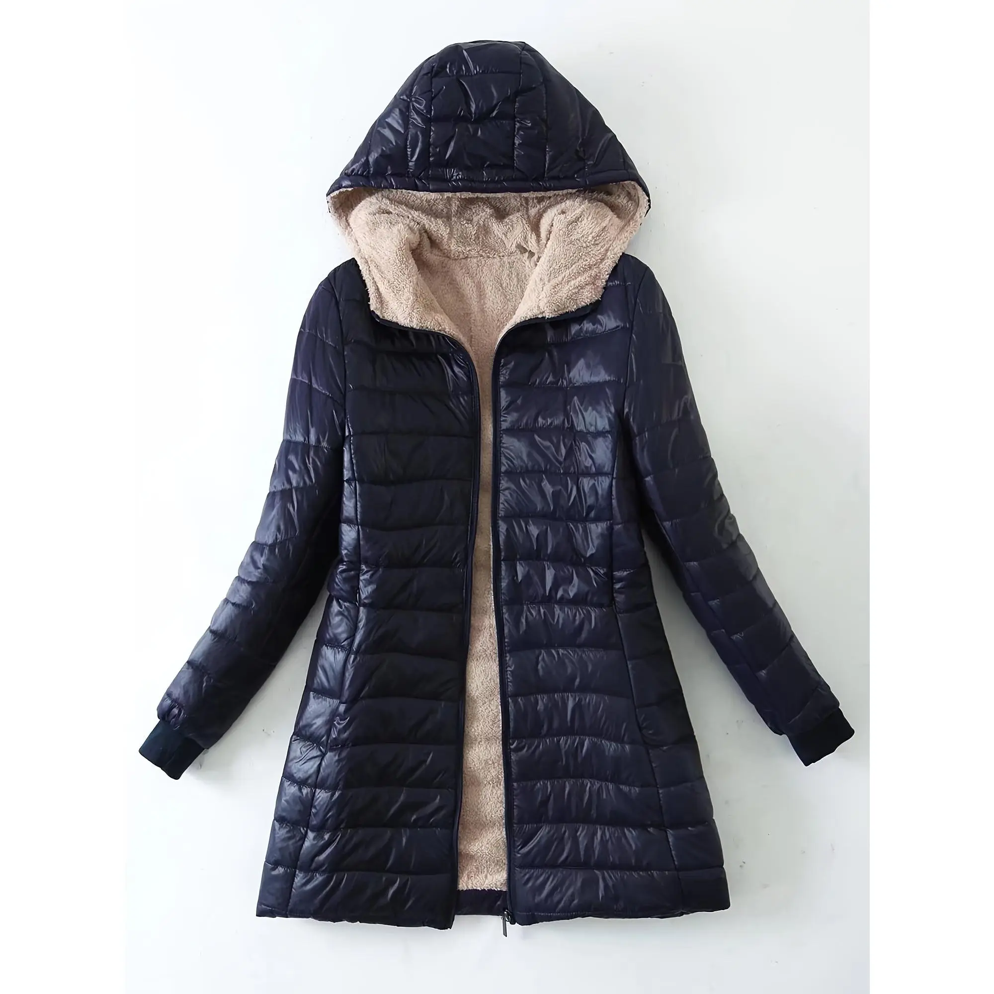Womens Thermal ZipUp Puffy Hoodie Cozy Fall  Winter Long Sleeve Casual Coat
