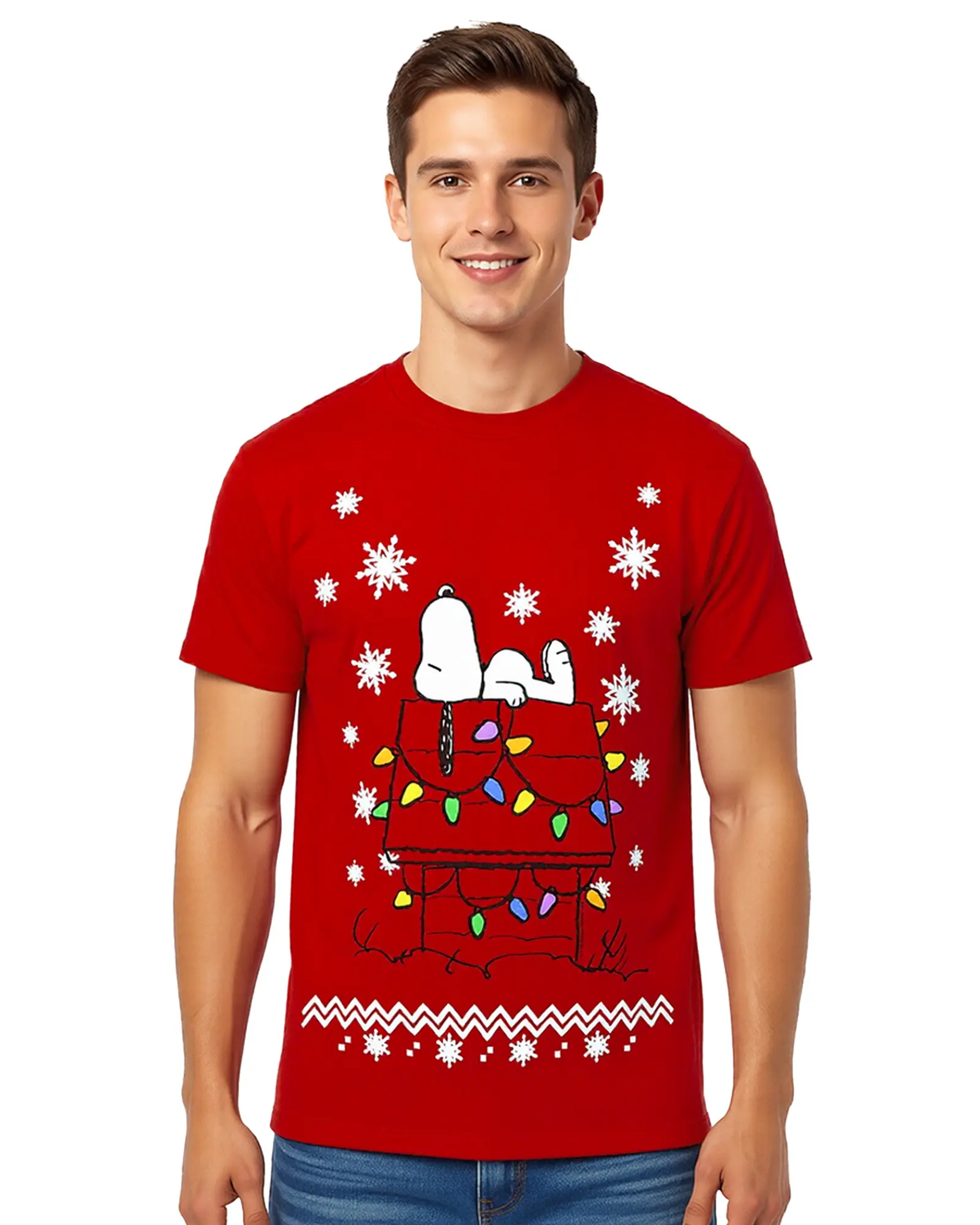 Peanuts Shirt Men's Snoopy Christmas Snowflakes Short Sleeve Tee
