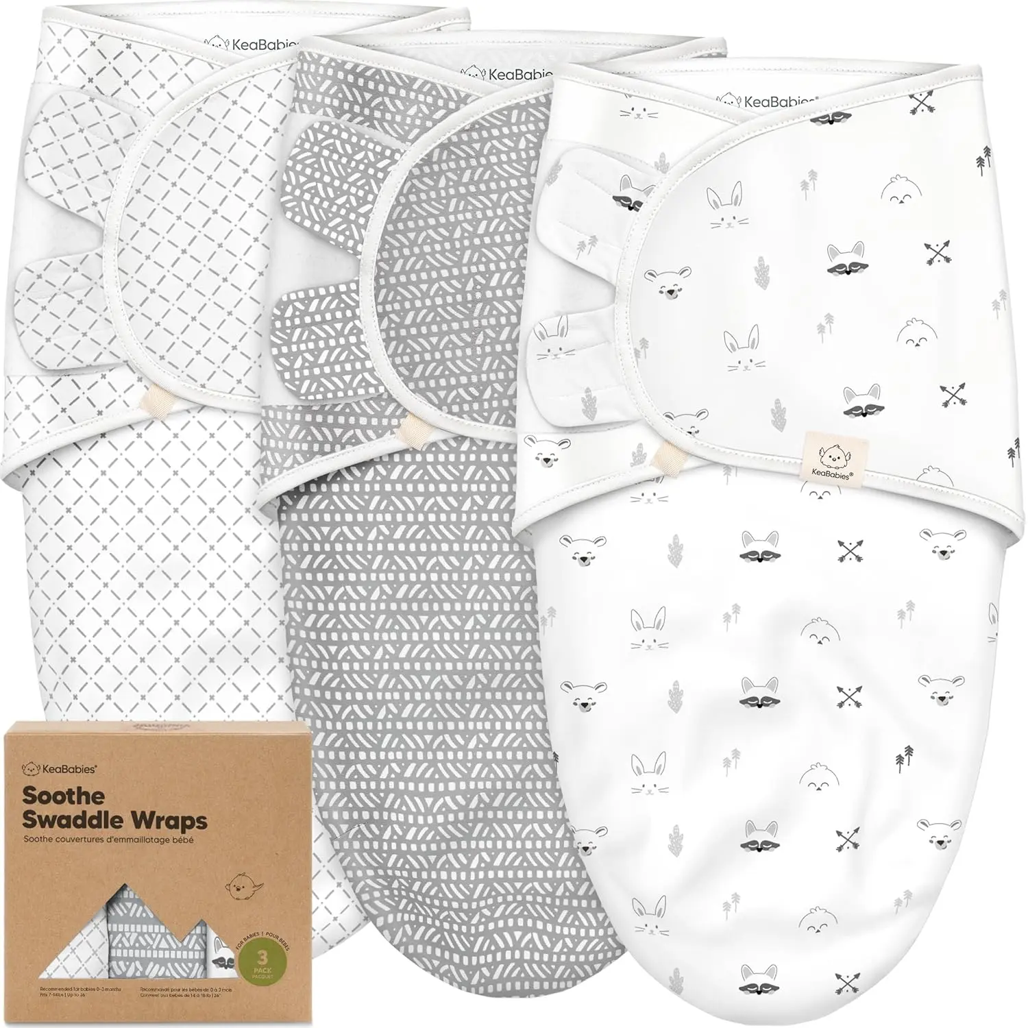 KeaBabies 3-Pack Baby Swaddle Sleep Sacks - Organic Swaddles for Newborns, Infant 0-3 Months, Baby Girls, Boys, Soft & Snug Newborn Sleep Sack, Nursery Swaddling Blankets (Nordic, OS), Baby Shower, Blankets & Throws
