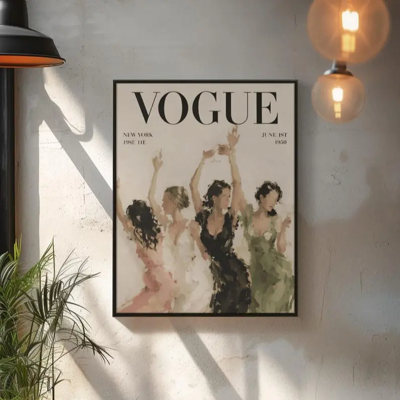 Aesthetic Vogue Champagne Party Poster, Fashion Illustration Print, Elegant Women Painting Wall Art, Editorial Decor Chic Dorm Room Art