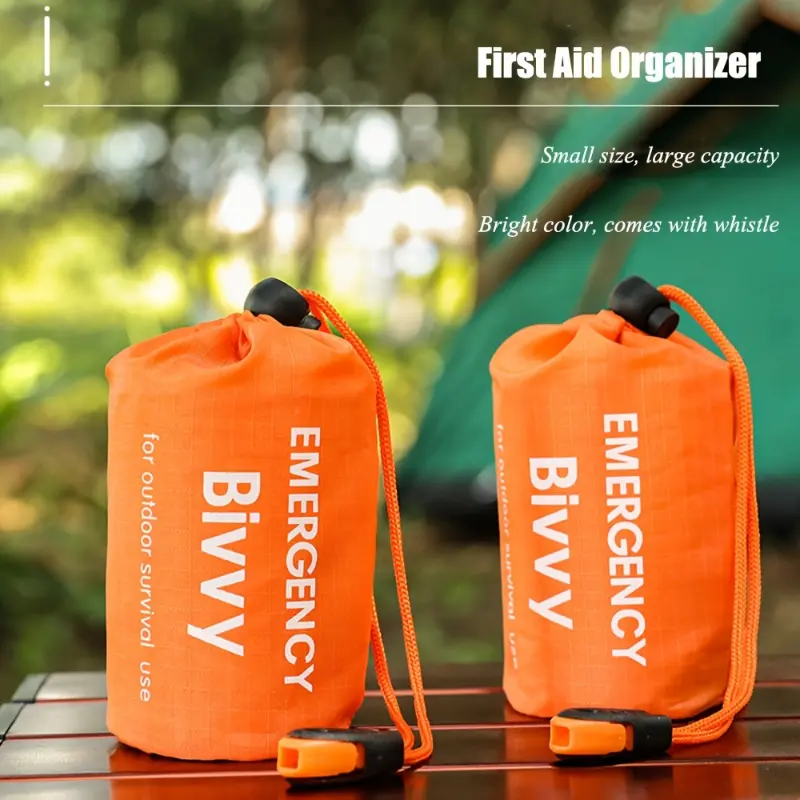 BIVY Emergency Sleeping Bag - Rectangular, Compact, Waterproof Single-Person Survival Gear with Whistle, Ideal for Camping, Travel Accessory