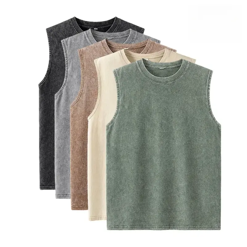 Men's 5-Pack Vintage Washed Sleeveless Crew Neck Singlet Vests - Fitness Vest Shirt, Tank Tops, 5 Tops for Rotation, Casual Athleisure, Gym Training Wear, Suitable for Streetwear, Father's Day Gifts