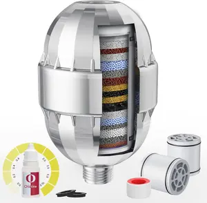 High Output Shower Filter For Hard Water 25 Stage Filter to Remove Chlorine and Harmful Substance Including chlorine reagents for water quality testing Improve Skin and Hair -Chrome