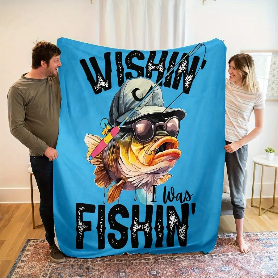 Soft Warm Fishing-Themed Flannel Throw Blanket - Versatile for Office Naps, Air Conditioning Comfort, Gift Packaging, Soft Warm Throw