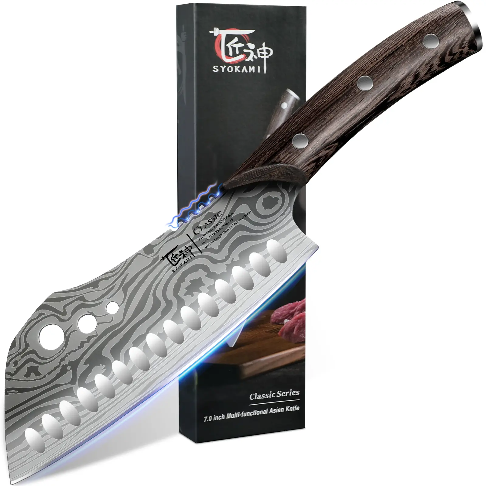 【DealsForYouDays】 SYOKAMI3-in-1 Kitchen Knife with Herb Stripper, 7" Asian Knife Combined with Chef Knife, Santoku, Nakiri, Ideal for All-Around Food Preparation—Slicing, Chopping, Dicing, Mincing, Christmas, Mother's Day Gifts