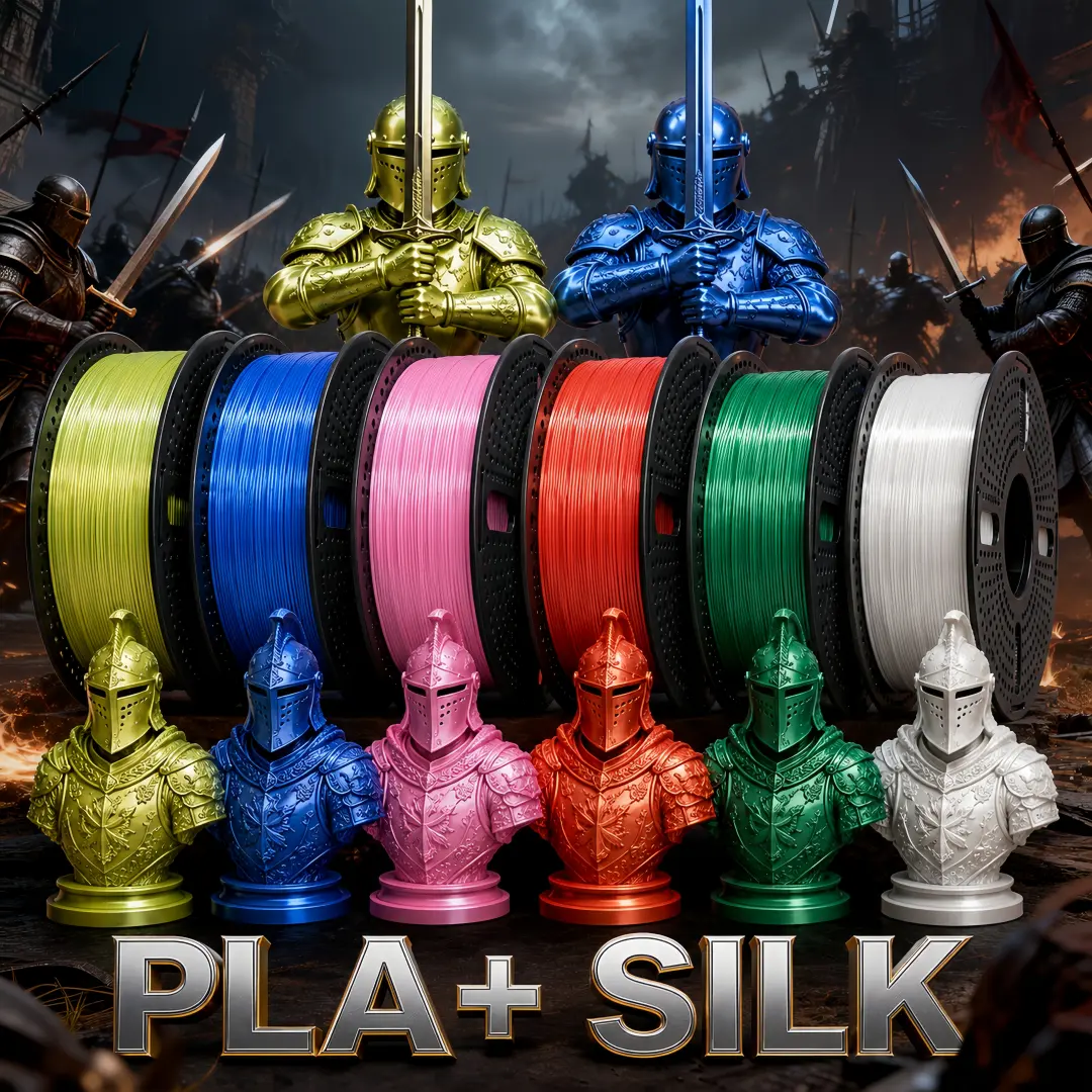 6-Color Glossy Finish PLA Plus 3D Printing Filament Set Pack, 1.75mm Diameter, 0.02mm Precision, Silk-Like Sheen, Low Curling, Bubble & Nozzle Clog Reduction, High Toughness, Smooth Delivery, Compatible with Most FDM Printers