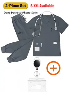 Men's Multi-color Frosted Nurse Set 3-piece Pet Hospital Uniform Short Sleeved Top and Pocket Care Brush Hand Suit Set