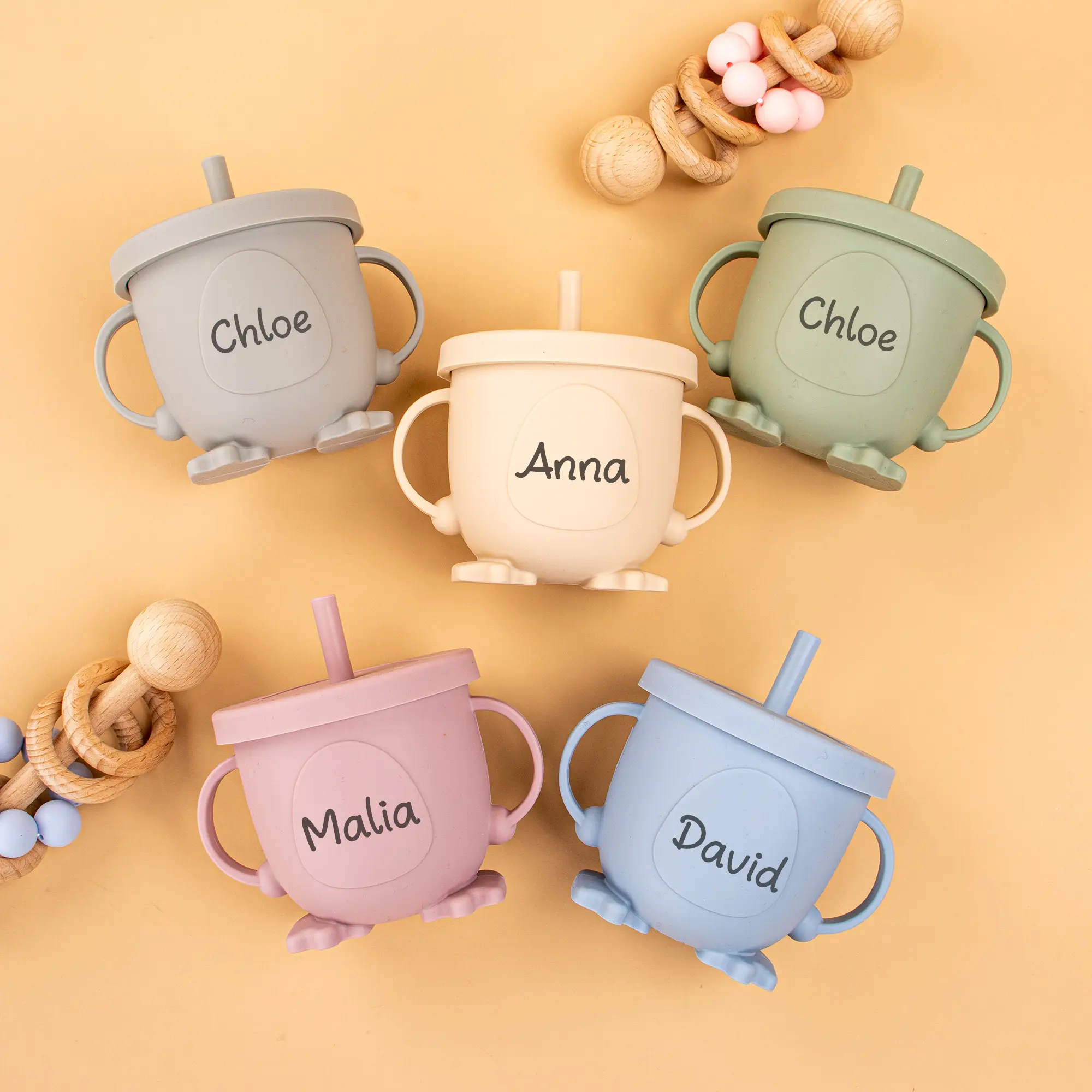 Custom Named Silicone Sippy Cup for Babies 6 Months+ with Straw, Personalized Engraved Toddler Training Cup Baby Gift Baby Shower Gift