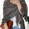 Women's Elegant Geometric Pattern Scarf, Soft Printed Design Shawl, Fashion Sheer Wrap for Spring Summer, Versatile Beach Cover