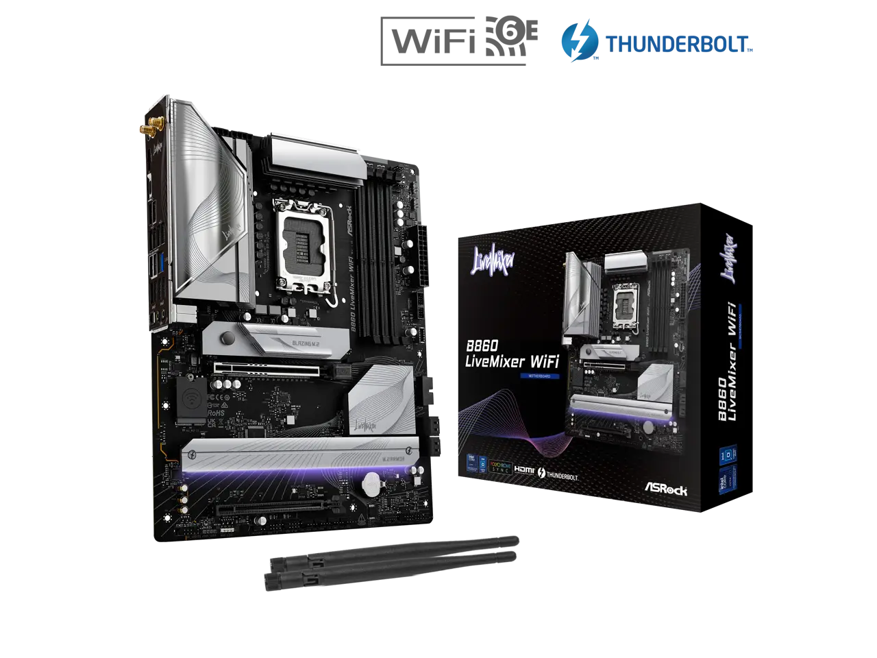 ASRock B860 LiveMixer WiFi LGA 1851 Intel B860 SATA 6Gb/s DDR5 Intel Core Ultra ATX  Motherboard