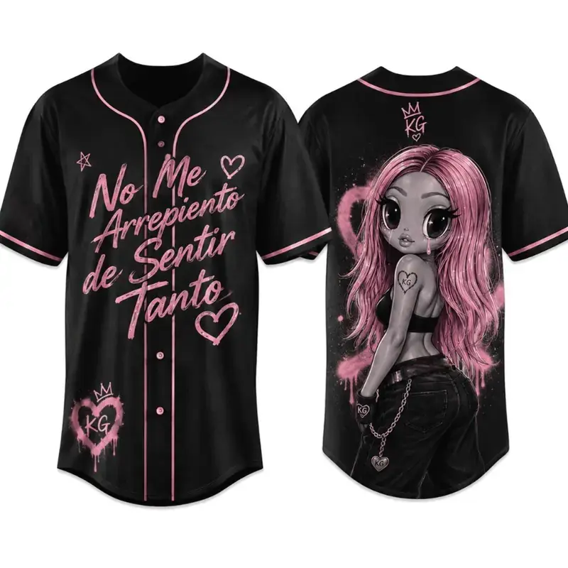 No Me Arrepiento Baseball Jersey, Heart Doll Graphic Jersey, Latin Music Inspired Concert Shirt, Trendy Fan Gift