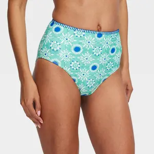 Women's Star Medallion/Multi Stripe High-Waisted Reversible Bikini Bottom Teal/Blue - Roller Rabbit XXS
