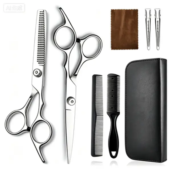 Professional Hair Cutting Scissors Set, 6 Inch Stainless Steel Barber Hair Shears & Thinning Scissors, Hairdressing Comb, Clips, Storage Case, Home Salon Hair Cutting Kit for Men Women Kids