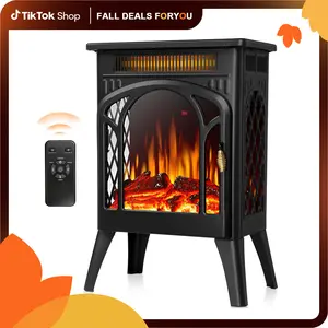 【Fall Deals For You】16 Inch Electric Fireplace, Freestanding Fireplace Stove with 3D Flame Effect, Small Electric Fireplace Heaters for Indoor Use with Remote, Temperature Adjustment, ETL Certified, Black…