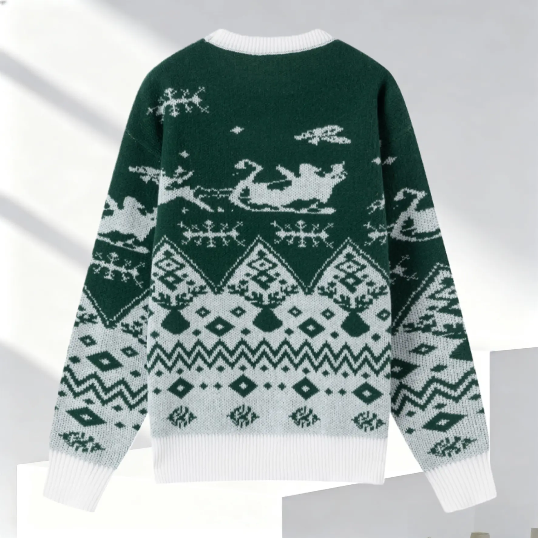 Men's Vintage Christmas Sleigh Pattern Sweater, Casual Holiday-Ready Long Sleeve Crew Neck Polyester Knit Top, Tops, Menswear, Knitwear, Festive, Retro, Pullover, Fitted, Knitting, Colorblock, Vintage Knit, Cartoon, Classic, Clothes, Vibe