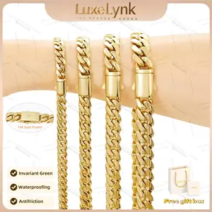 The latest electroplating gold-plating process for rust prevention|14K gold-plated Cuban necklace |  Miami hip-hop style fashion items| The best gift for men and women| Couples' style| 6mm/8mm/10mm/12mm/14mm.