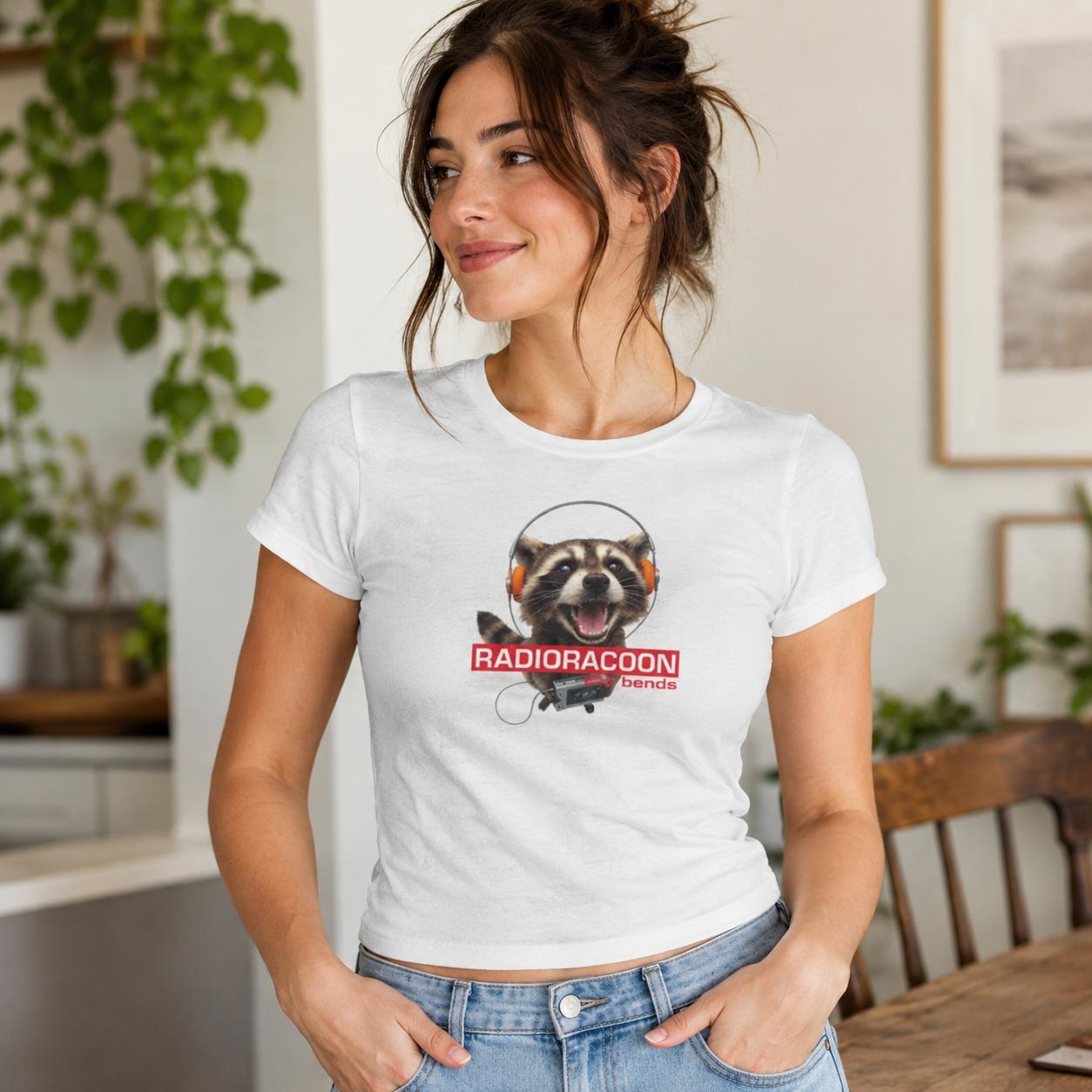 Baby Tee Radio Raccoon Shirt, Vintage Gothic Grunge Y2K Emo Animal Graphic Top Print Tee, Andrew Clothings