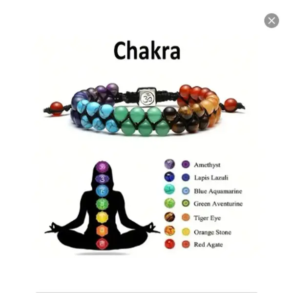 B 7 Chakra Healing Crystal Bead Bracelet, Adjustable Macrame Cord with OM Symbol for Unisex Spiritual Energy Balance & Yoga Gift, Crystal Bracelet