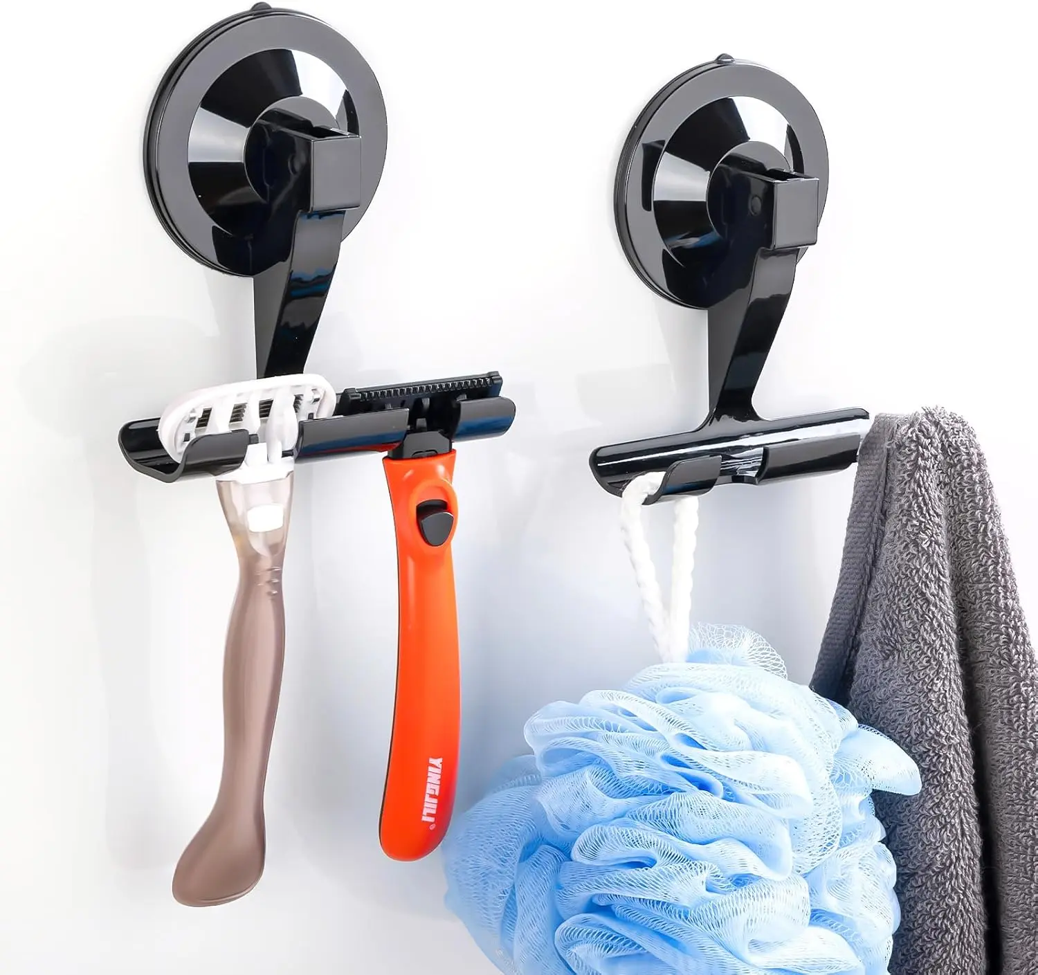 Antimbee 2-Pack No Drill Shower Razor Holder, Suction Cup Razor Holder for Bathroom Wall, Double Razor Organizer with Drainage Design,Renter Friendly Damage Free Suction Cup Holder, Heavy Duty for Apartment & Dorm,Space Saving Shower Storage,Sohochic